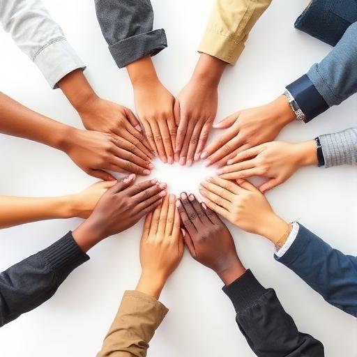 Mãos unidas representando colaboração na gestão administrativa